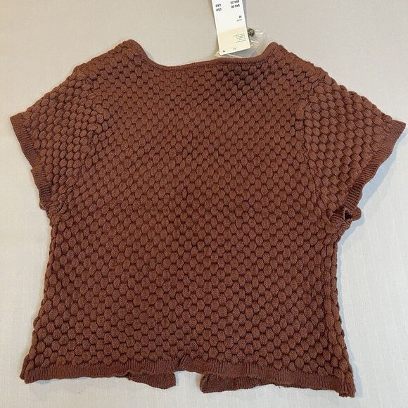 Urban Outfitters Medium Keyhole Bubble Sweater Top Cropped Button Up Brown - Picture 5 of 10